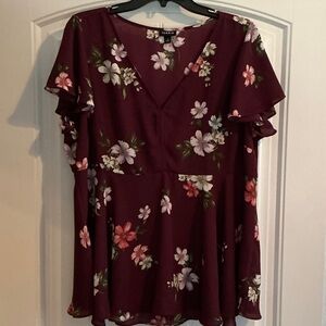 Torrid Burgundy Floral Blouse